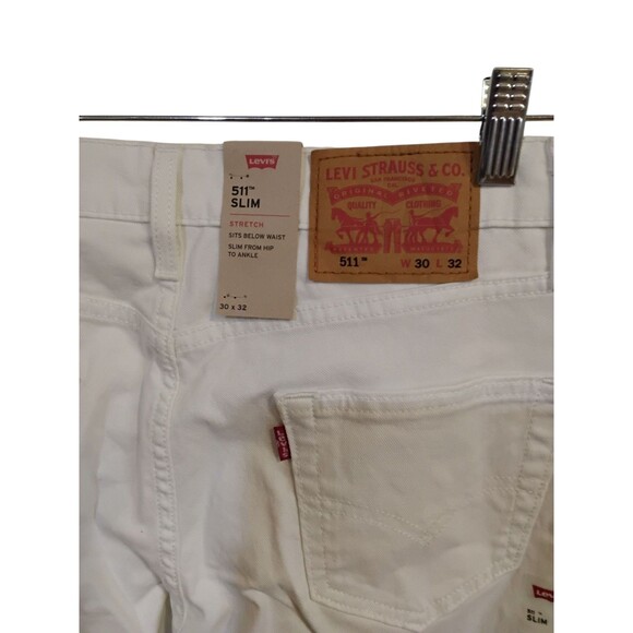 Levis 511 Jeans Mens 30x32 White Slim Fit Mid Rise Denim Pants Stretch - Picture 4 of 8